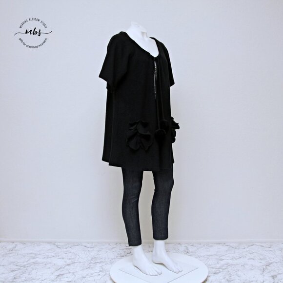 Piko 1988 By Anthropologie Pom Pom Flowy Long Open Cardigan Black Women Size M - Picture 1 of 10